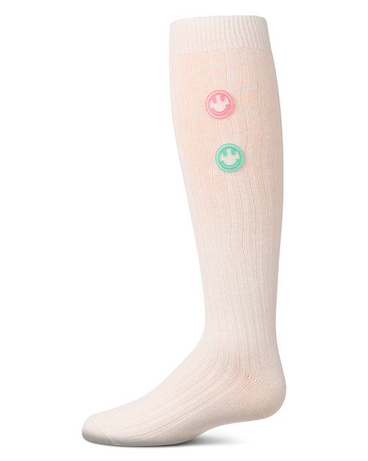 Girls "Rubber Smiley Face" Cotton Rich Knee Sock : Color: Winter White