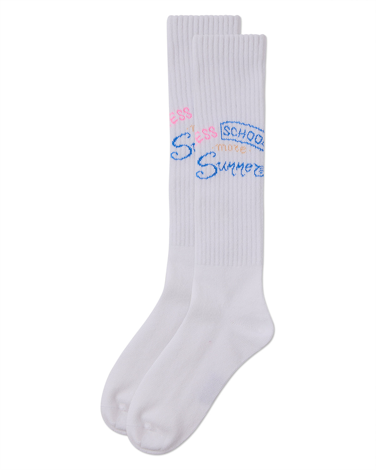 Girls Soft Stretch Cotton Ribbed "More Summer" Knee Socks : Color: White