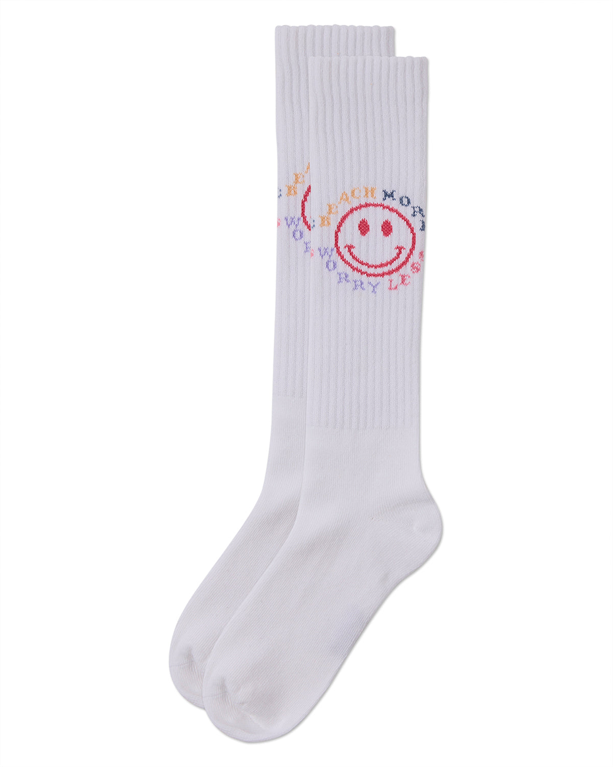 Girls Ribbed Cotton Blend "Beach More, Worry Less" Knee Sock : Color: White