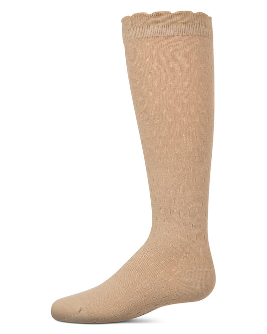 Girls Pointelle Soft Stretch Cotton Knee Socks : Color: Tan