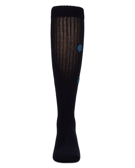 Girls Ribbed Cotton-Rich Knee High Sock with 3D Rubber Flower Accents