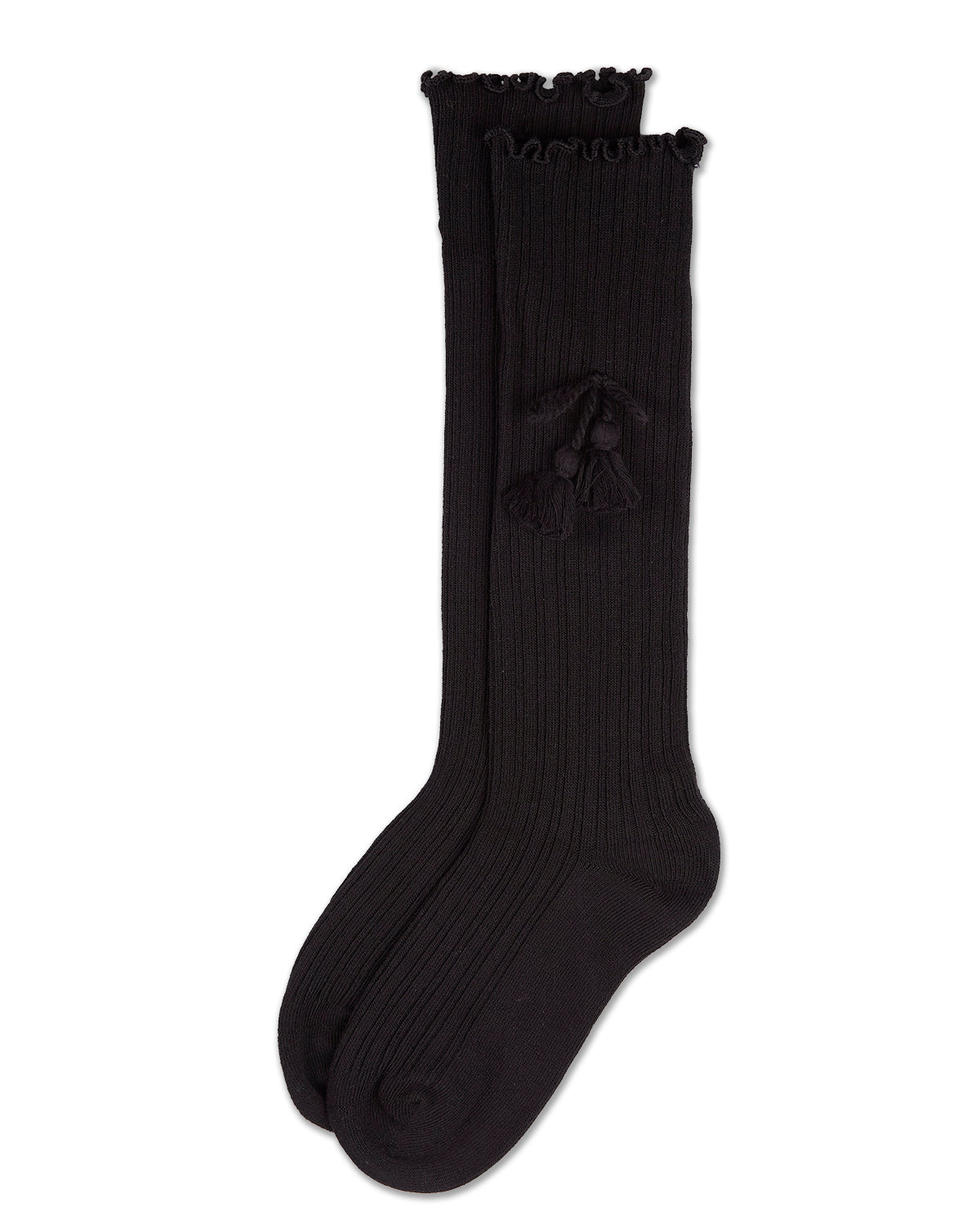 Girls Cotton-Rich Tassle-Bow-Trimmed Lettuce Edge Knee High Sock