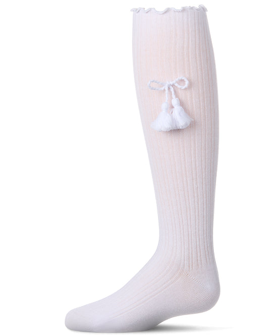 Girls Cotton-Rich Tassle-Bow-Trimmed Lettuce Edge Knee High Sock