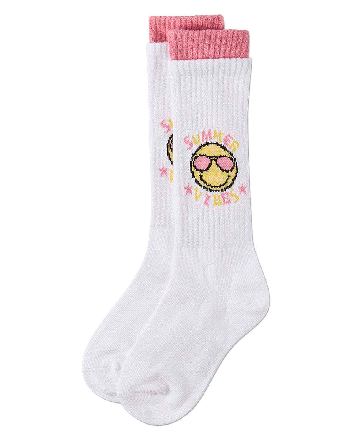 Girls "Summer Vibes" Cotton-Blend Knee High Sock with Faux-Layer Cuffs