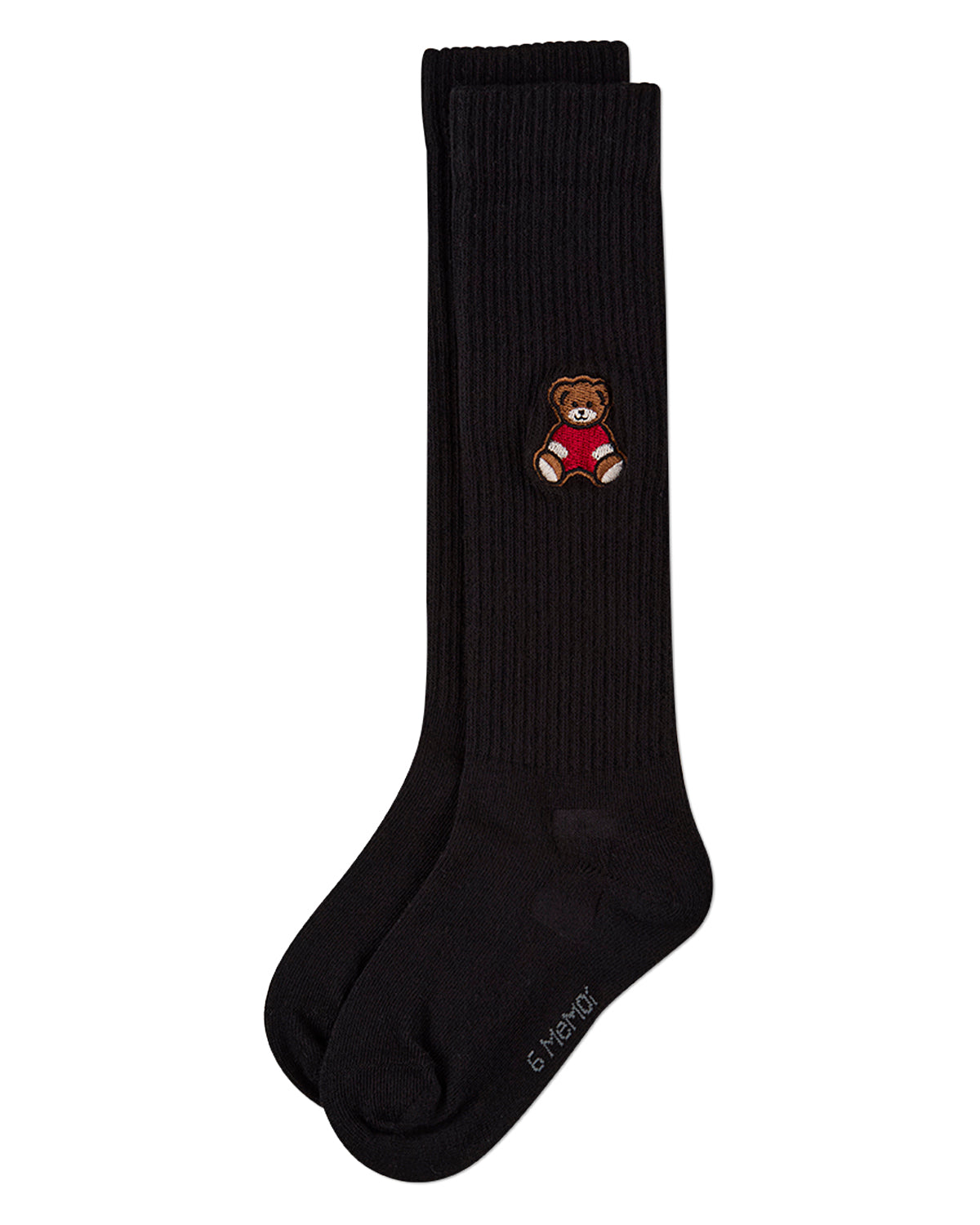 Girls Ribbed Cotton-Rich Knee High Sock with Embroidered Teddy Bear