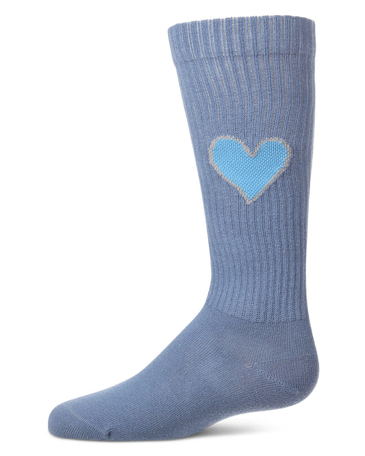 Girls "Filled Heart" Ribbed Cotton-Rich Novelty Knee High Sock