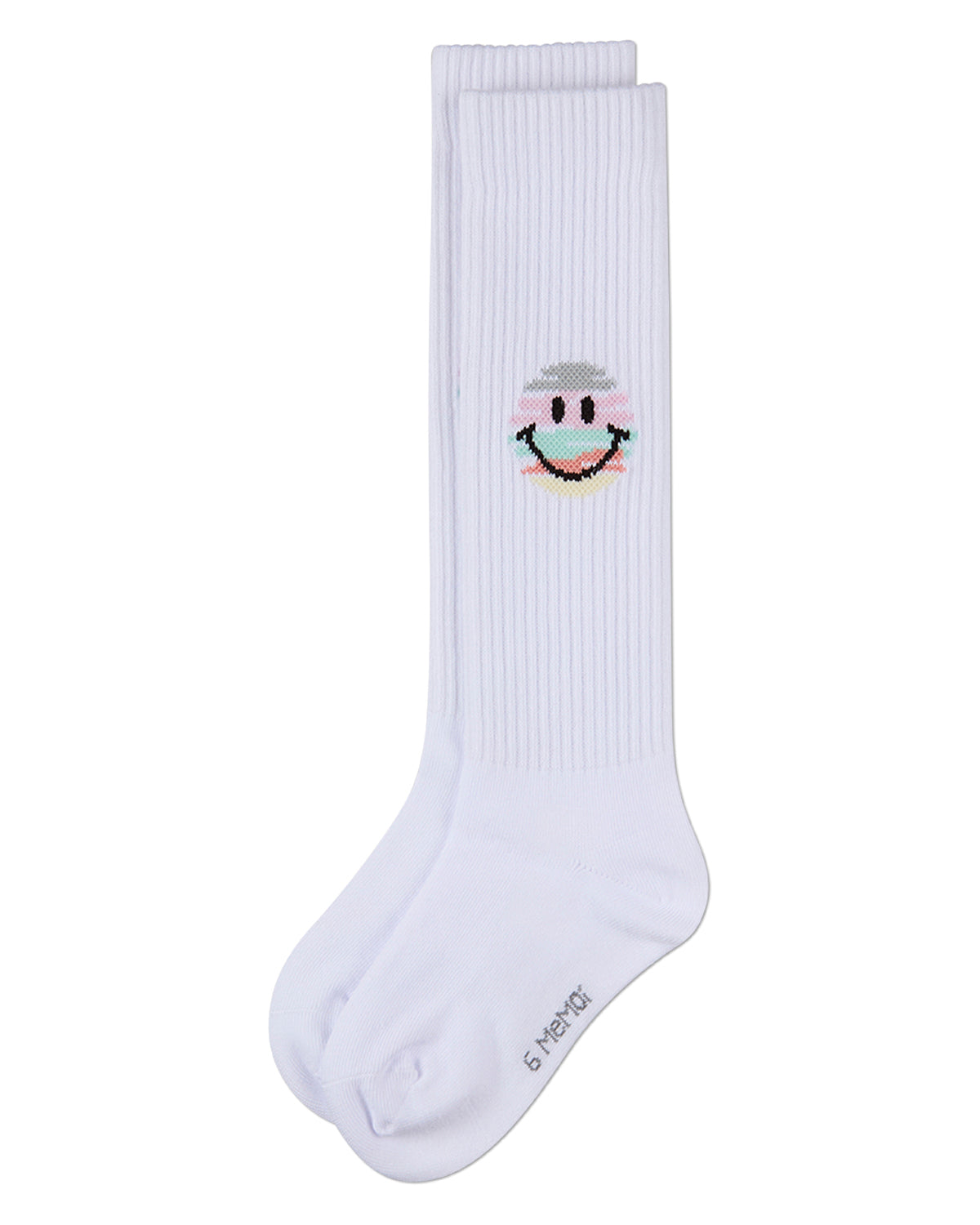 Girls "Colorful Smiley Face" Ribbed Cotton-Rich Knee High Soick