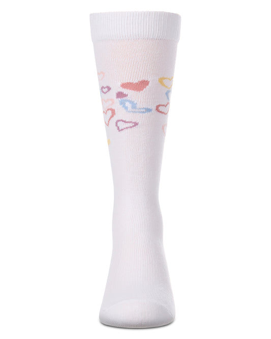 Girls "Overlapping Fun Hearts" Fine-Gauge Cotton-Rich Knee High Sock