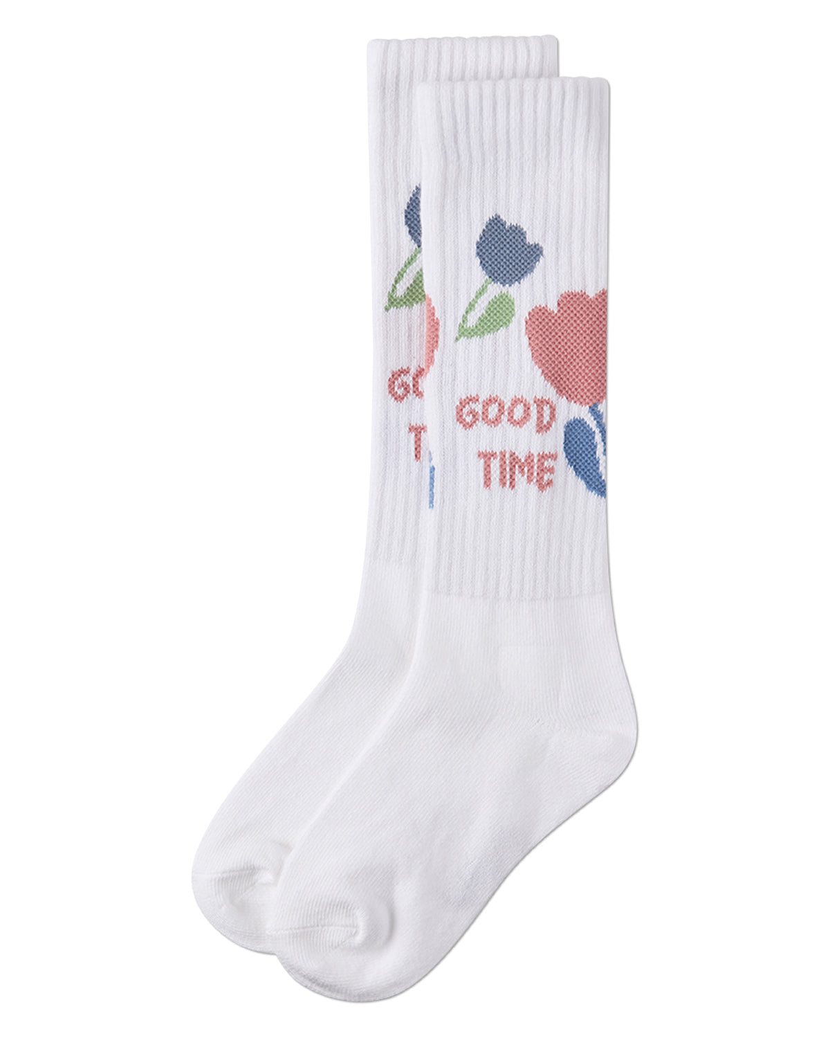Girls "Good Time" Cotton-Blend Floral-Trim Novelty Knee High Sock