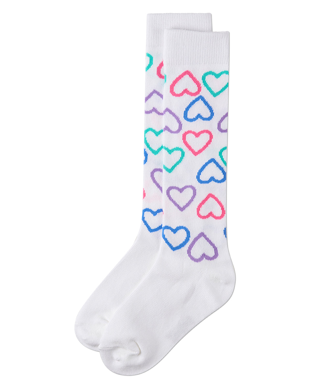 Girls All-Over Heart-Themed Cotton-Rich Mini-Ribbed Knee High Sock