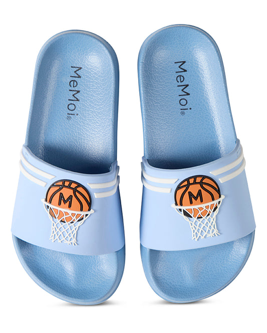 Boys Basketball-Themed EVA-Cushioned Slip-On Slide Sandal with 3D Graphics