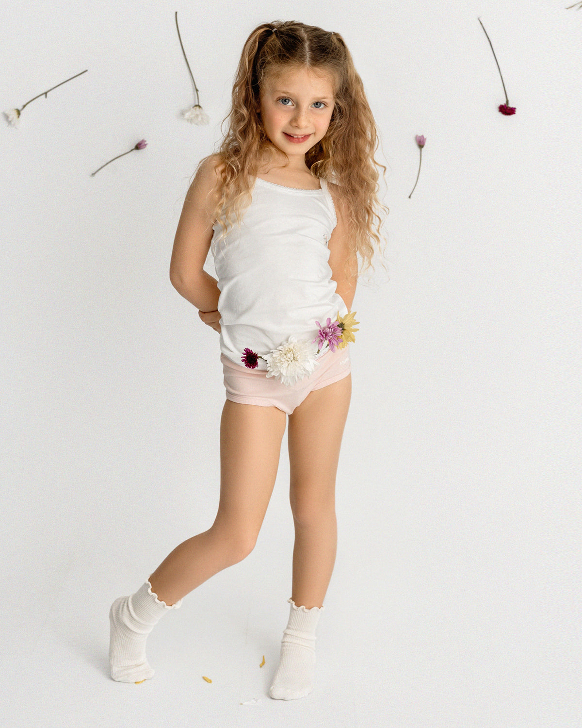 Girls' 3 Pair Pack Ditsy Floral Multi Camis : Color: Winter White Multi