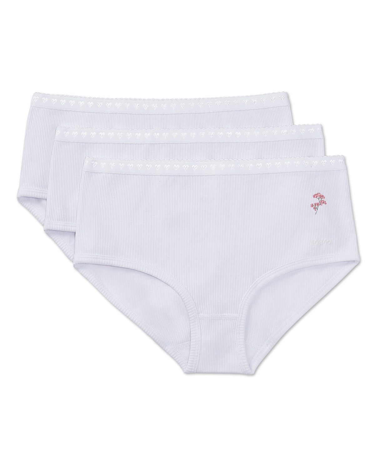 Girls' 3 Pair Pack Ribbed Floral Bouquet Briefs : Color: White-White-White