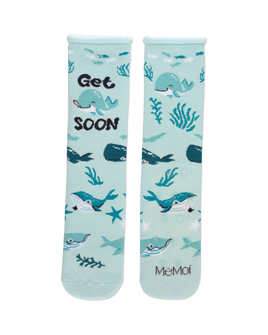 Get Whale Soon Greeting Card Crew Socks : Color: Light Blue