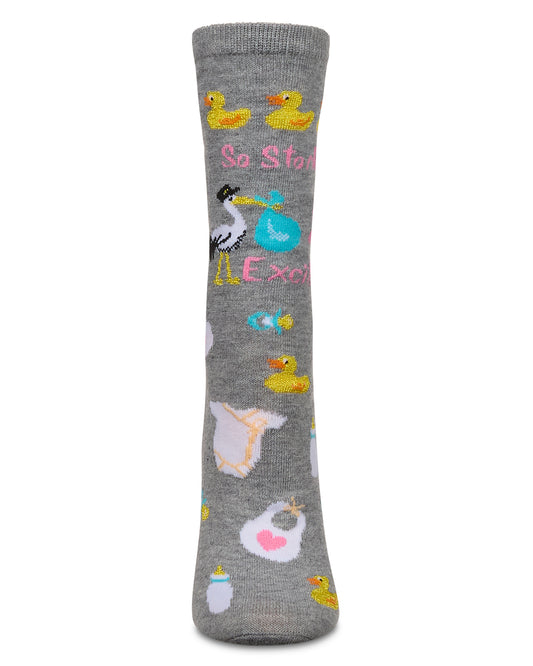 So Storked & Excited Greeting Card Crew Socks : Color: Med Gray Heather