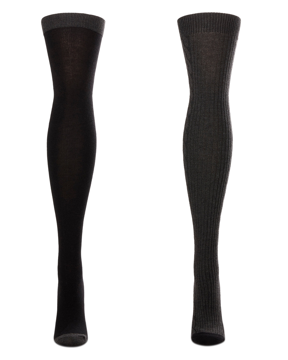 2 Pair Women's Ultra-Soft Ribbed and Side Cable Over the Knee Socks : Color: Dark Gray Heather