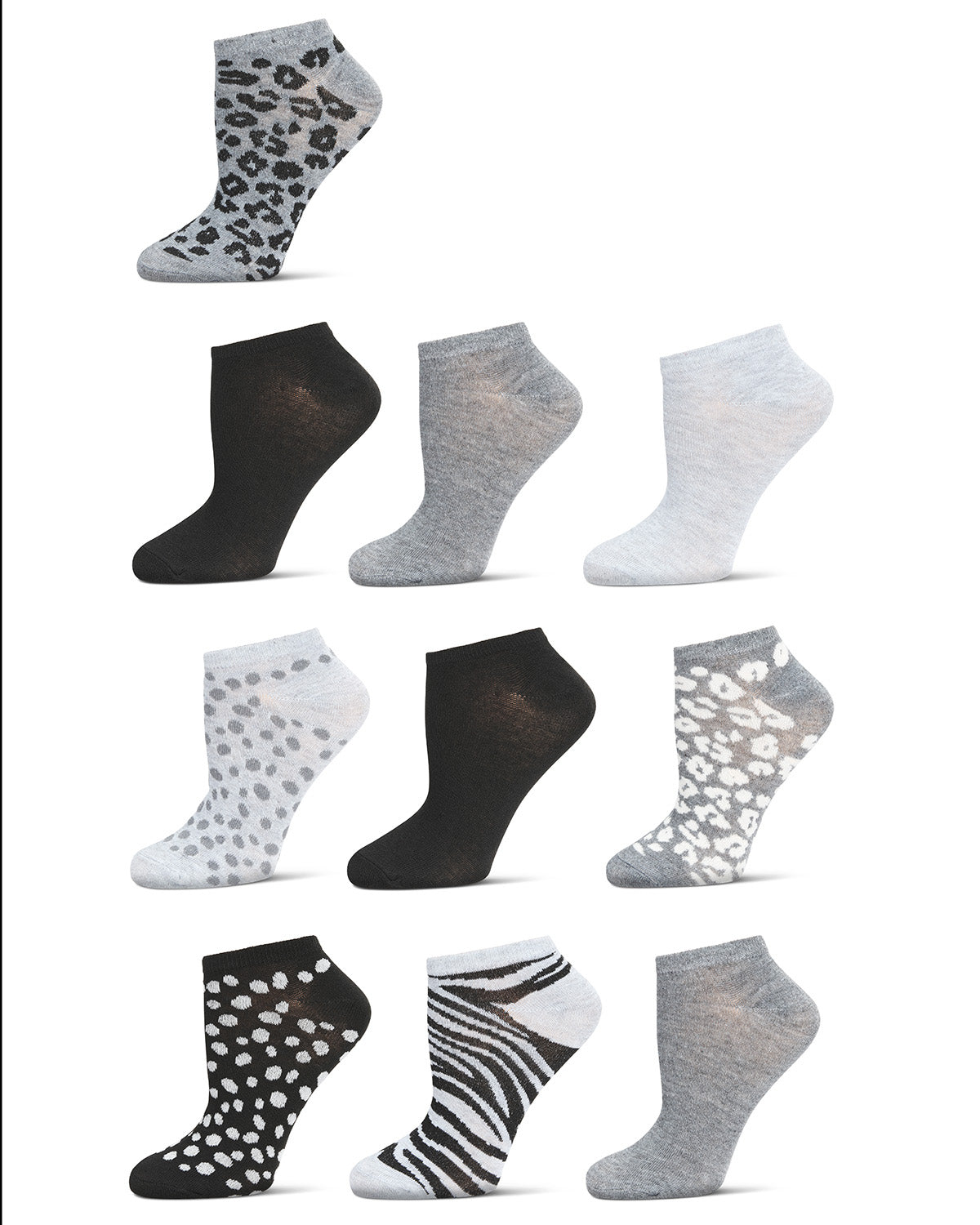 Women's 10 Pair Pack Animal Print Low Cut Socks : Color: Gray Heather