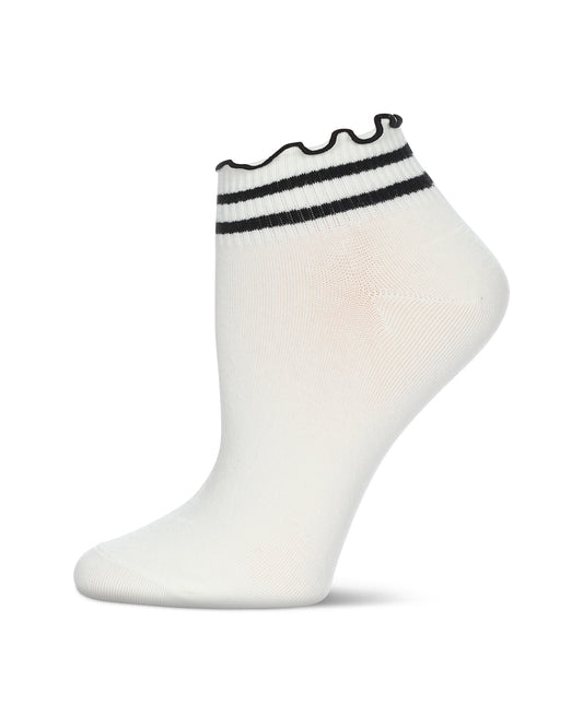 Women's Combed Cotton Ruffle Stripe Low Cut Shortie Socks : Color: Cream