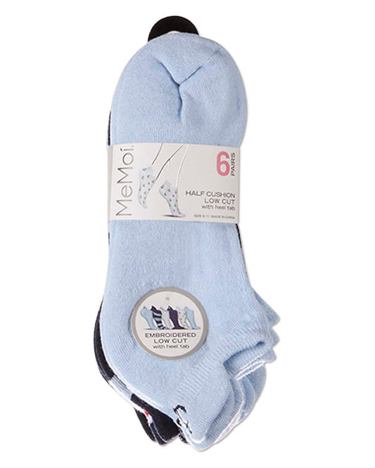 6 Pair Women's Nautical Half-Cushioned Embroidered Low Cut Socks