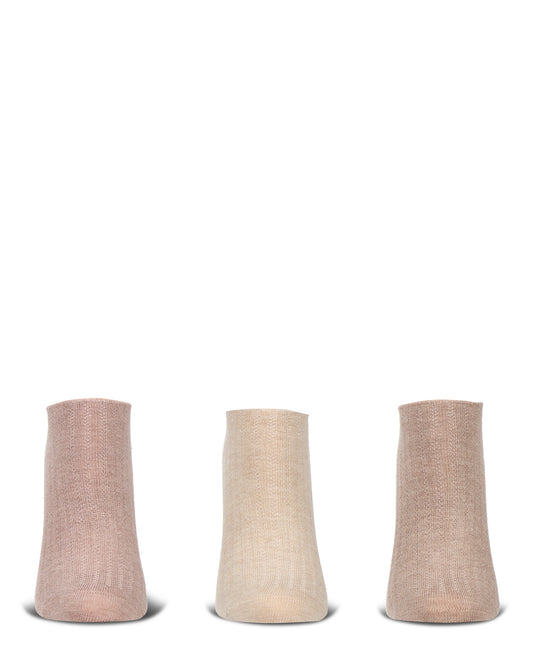 Women's 3 Pair Pack Chain Ribbed Bamboo Blend Lowcut Socks : Color: Ivory Heather Multi