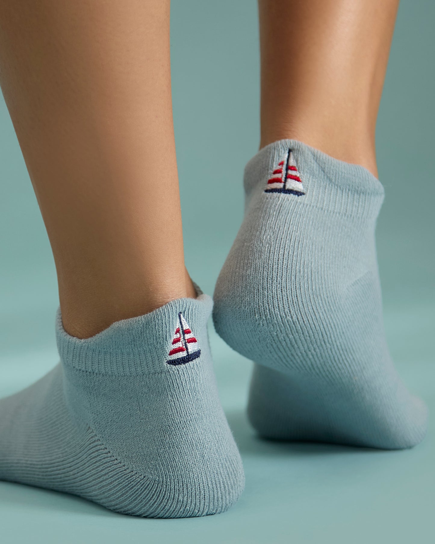 Women's Sailboat-Embroidered Half-Cushioned Low Cut Sock