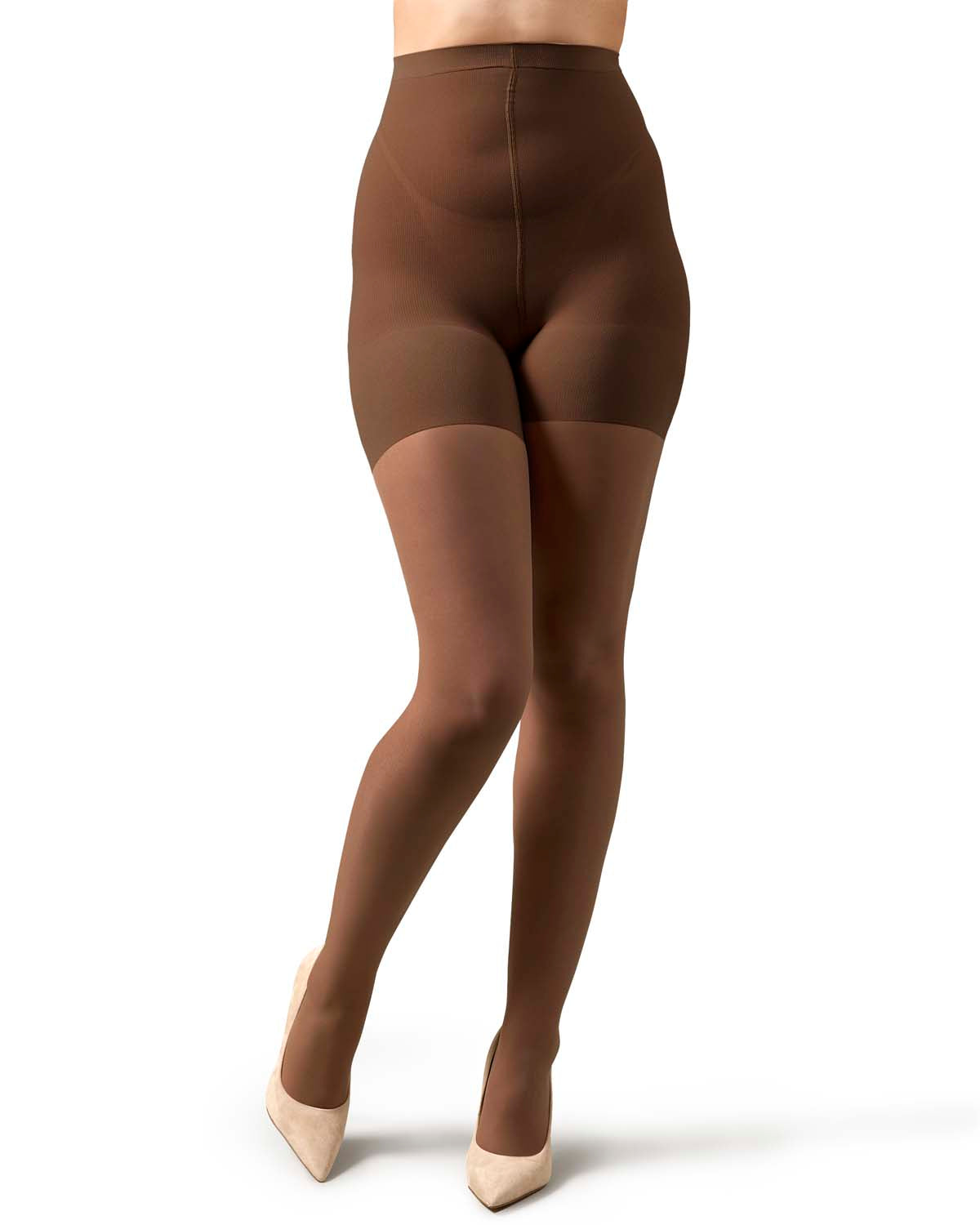 2 Pair Women's Satin Sheer Shaper Top 18-Denier Pantyhose