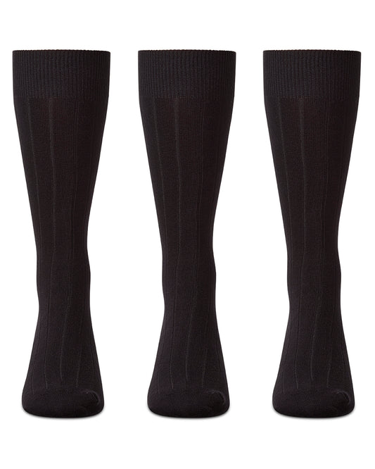 Men's Classic Wide Ribbed Crew Socks 3-Pack : Color: Ribbed Black