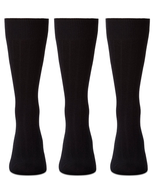 Men's 3 Pair Pack Bamboo Blend Ribbed Crew Socks : Color: Black