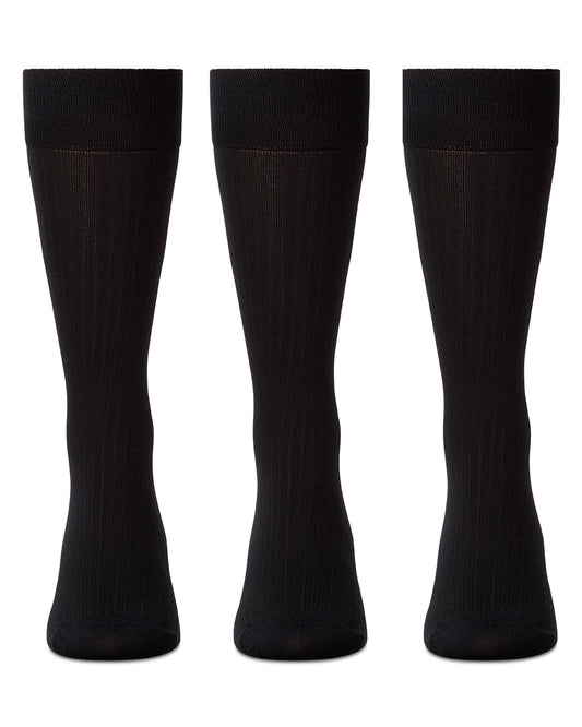 Thin Ribbed Men's Mercerized Cotton Socks 3 Pack : Color: Black