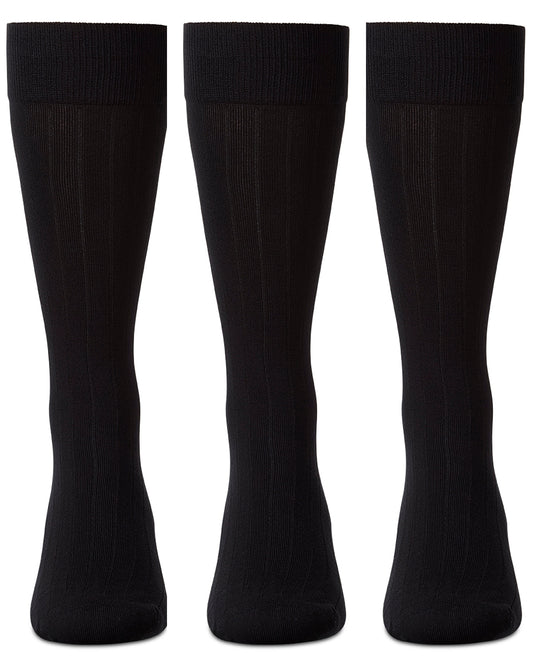 Men's 3 Pair Pack Wide Ribbed Mercerized Cotton Crew Socks : Color: Black