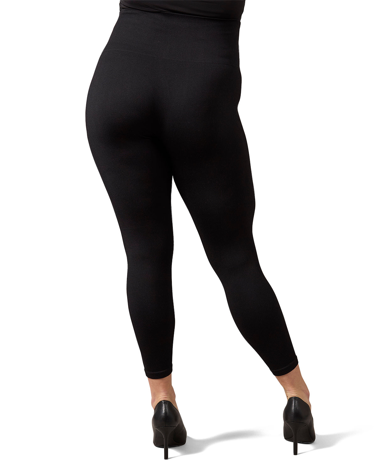 Women's Thin Ribbed High Waist Seamless Leggings : Color: Black