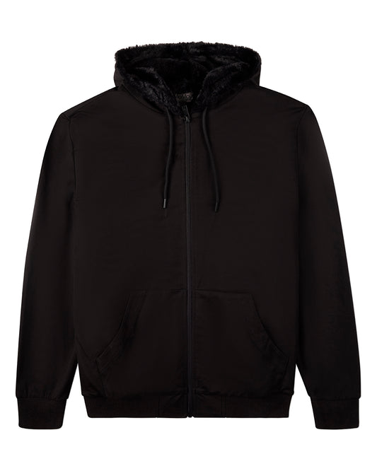 Men's Zip-Up Rayon Blend Hoodie with Faux Fur Lining - Introductory Special