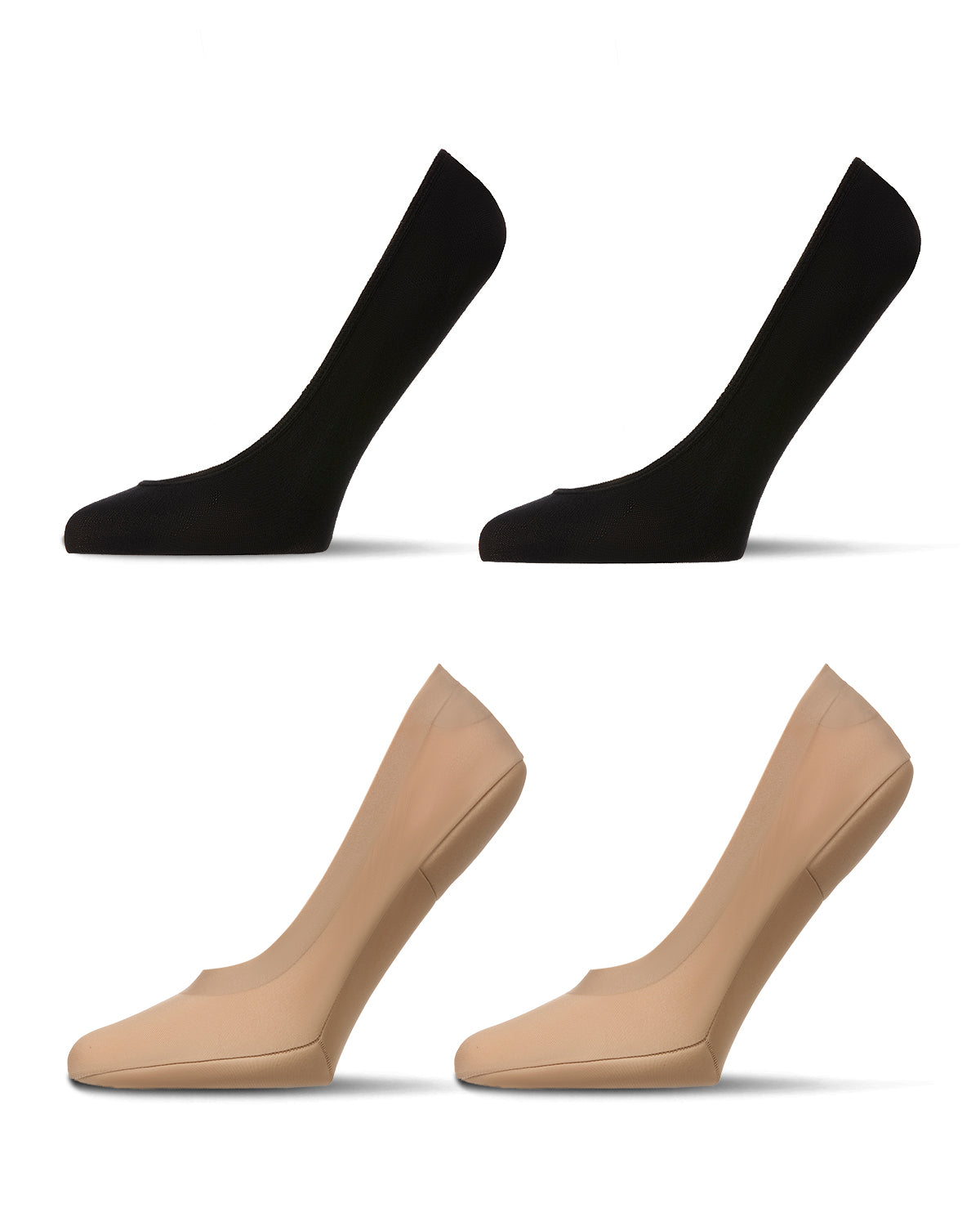 4 Pairs Women's Cushioned Fine Edge No-Show Sock Liner : Color: Nude-Black