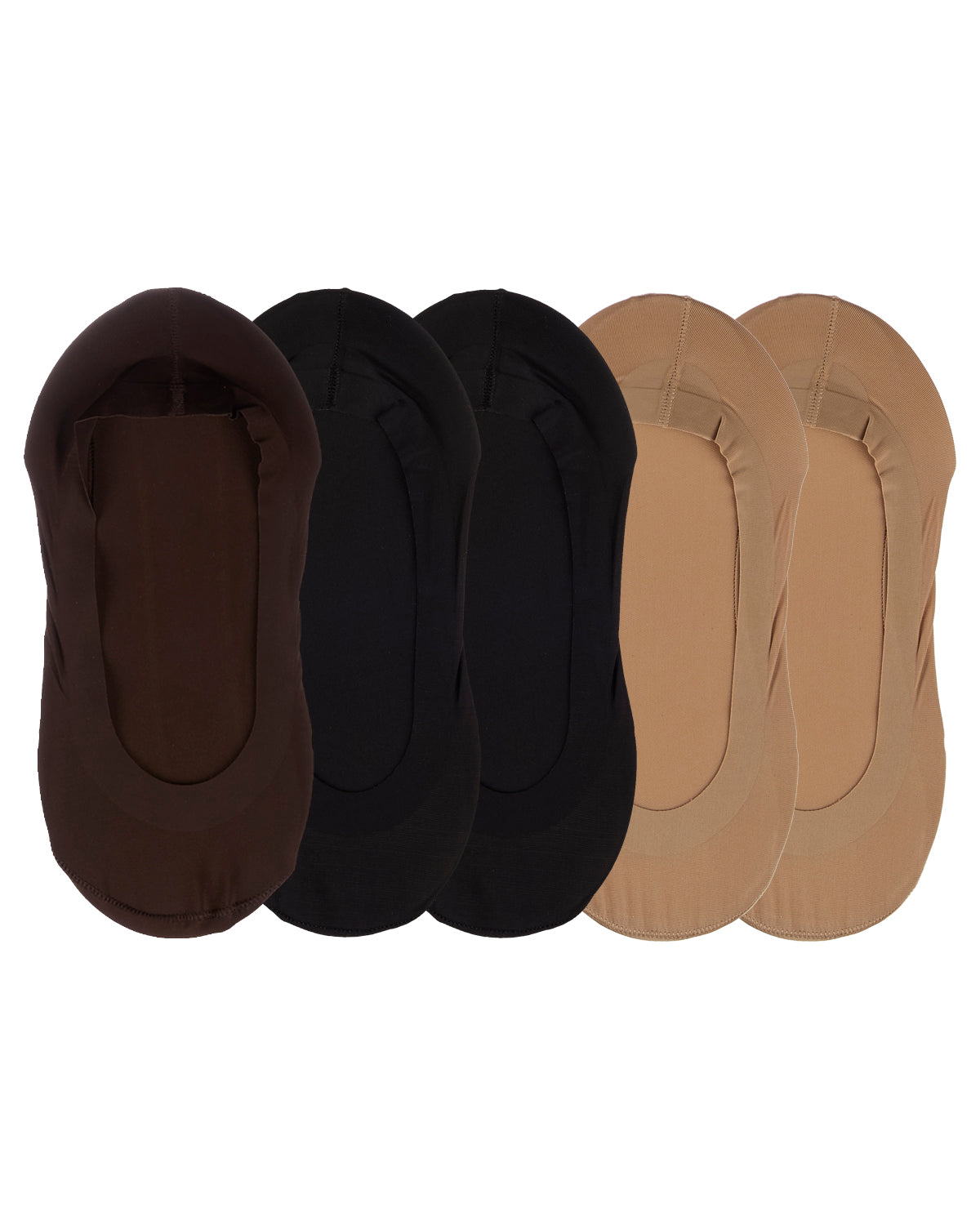 Women's 5 Pair Pack Fine Edge Nylon No Show Liner Socks : Color: Brown-Black-Tan