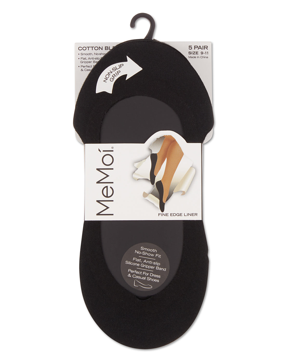 Women's 5 Pair Pack Cotton Blend Fine Edge No Show Liner Socks : Color: Black/Nude