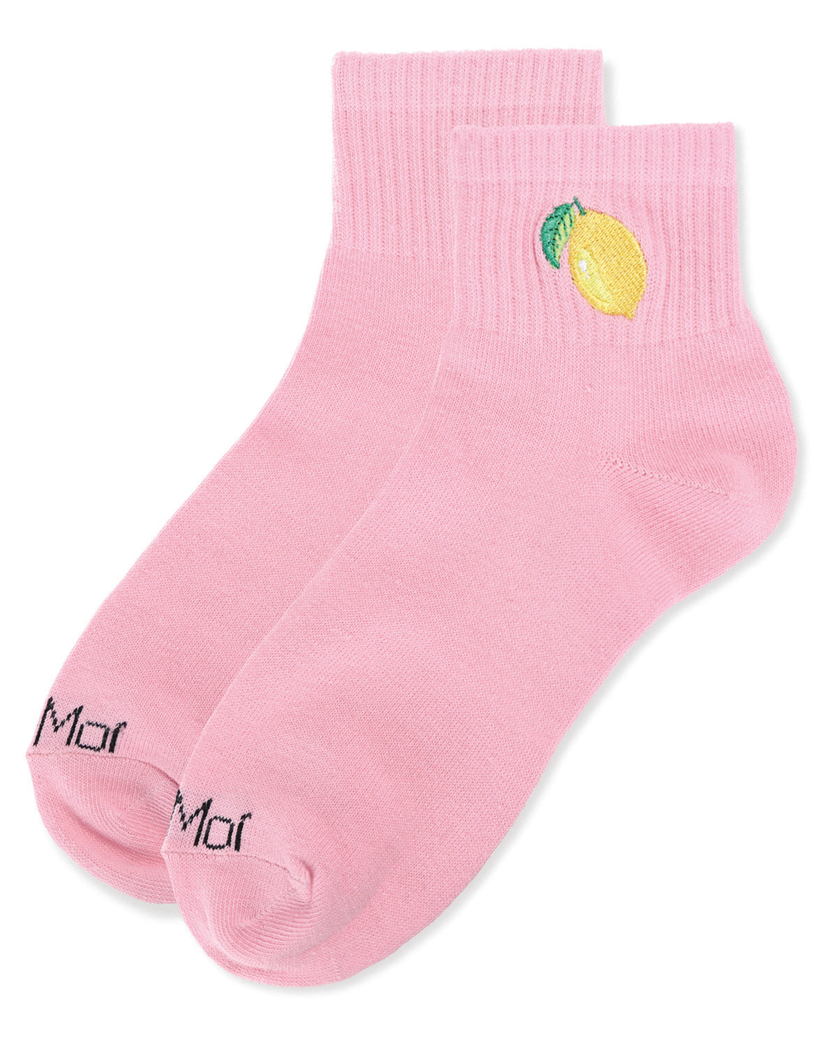 Women's Lemon Embroidery Athletic Quarter Socks : Color: Confetti Pink