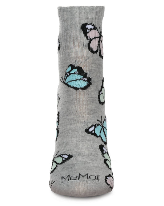 Women's Multi-Butterflies Athletic Quarter Socks : Color: Med Gray Heather
