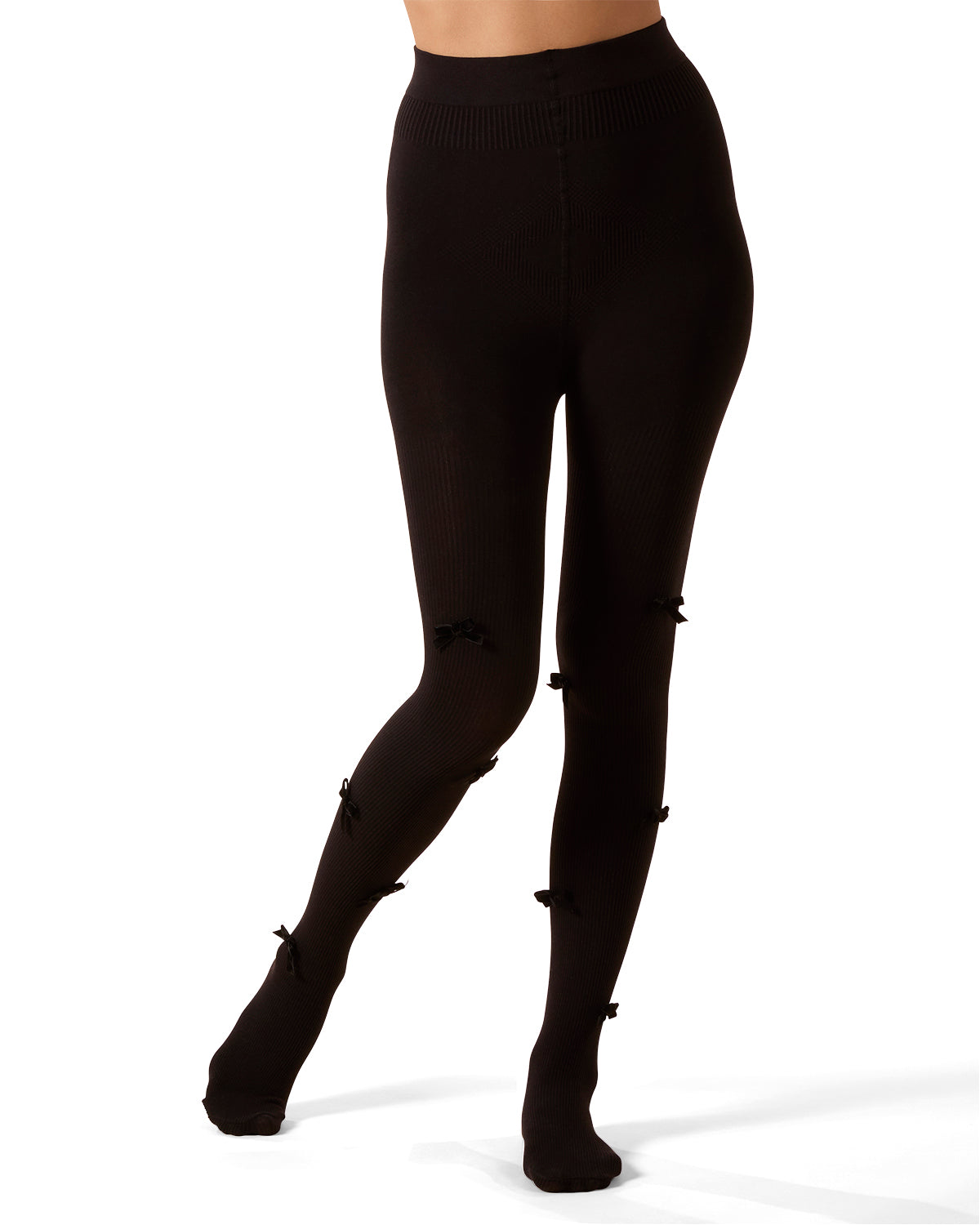 Women's Ribbed Velvety-Bow-Trimmed Cotton Blend Tights