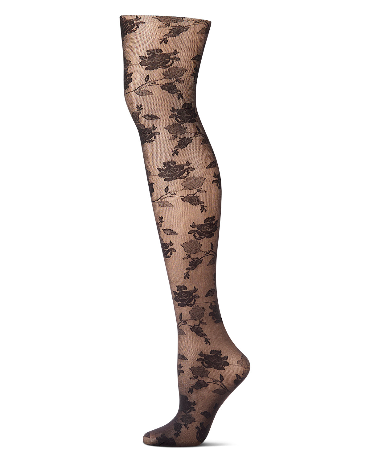 Women's Silky-Sheer Rose-Vine Patterned Non-Control Fashion Tights