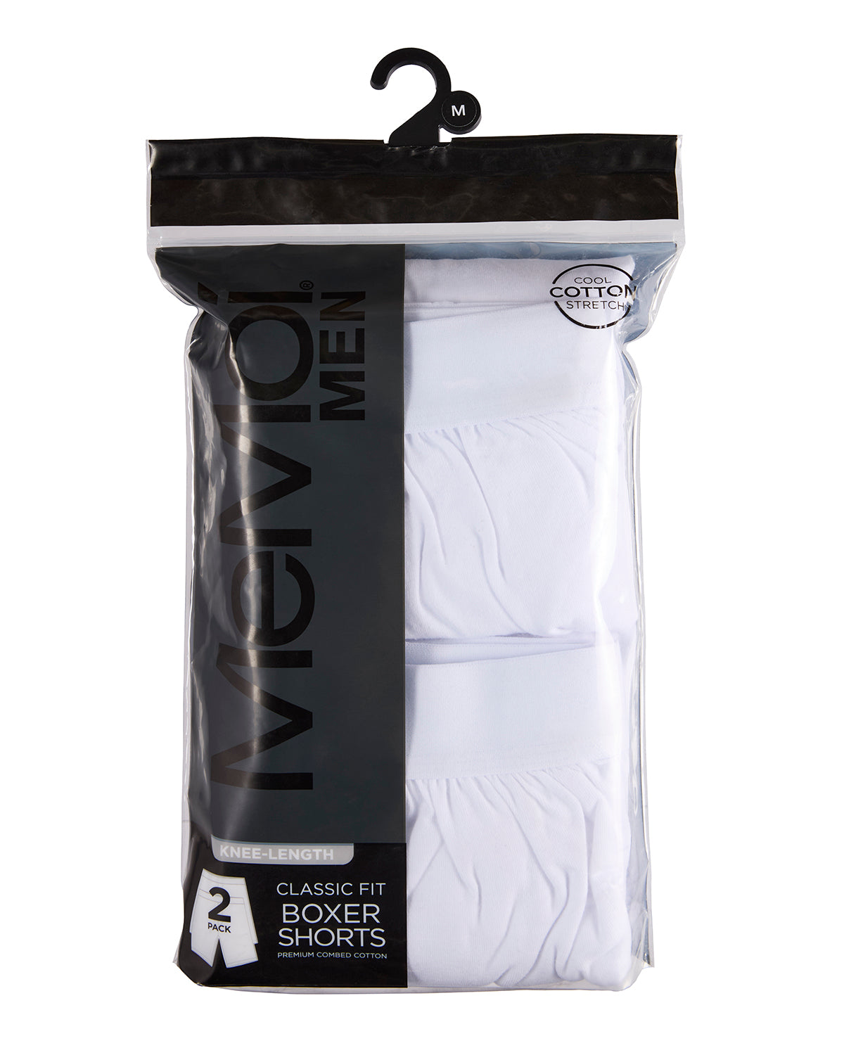 2 Pair Men's Knee-Length Cotton Rich Knit Boxer Shorts : Color: White