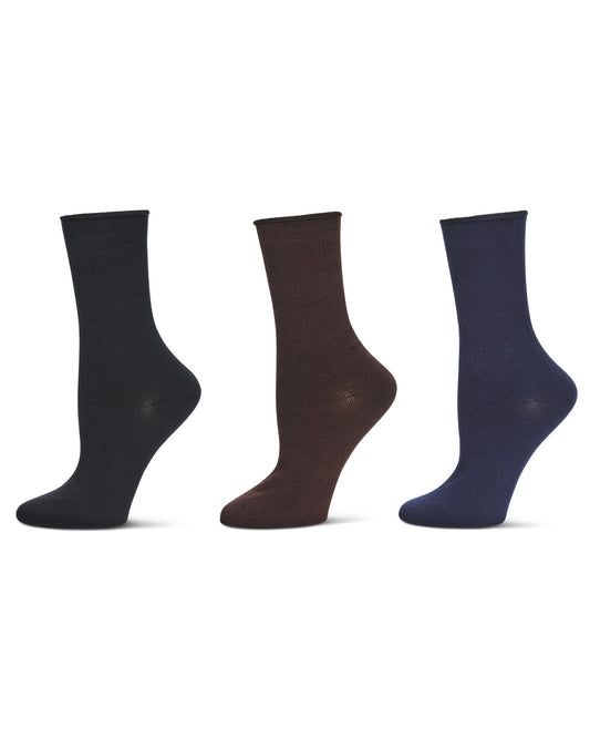 Roll Top Buttersoft Crew 3 Pair Pack : Color: Brown/Navy/Black