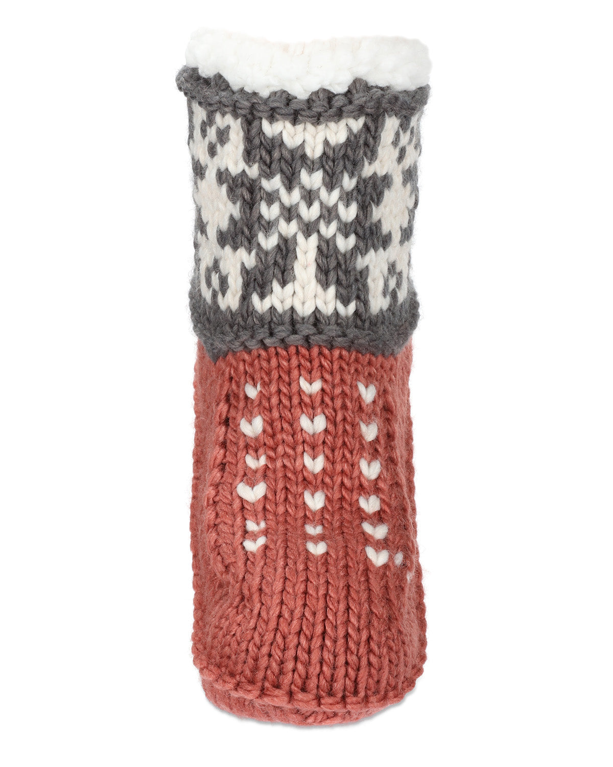 Women's Snowflake Border Recycled Knit Sherpa Lined Lounge Socks : Color: Deep Mauve