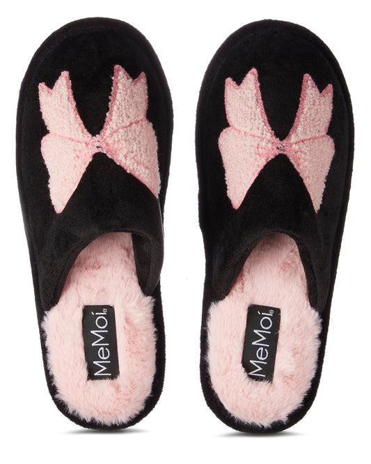 Women's Bow Plush Memory Foam Slippers : Color: Blush