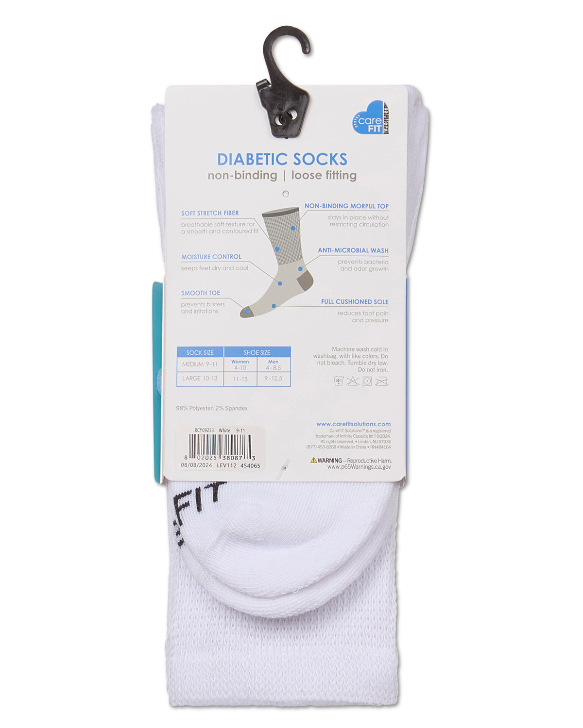 3 Pair Pack Full Cushioned Antimicrobial Diabetic Crew Socks : Color: Gray Twist/White/Black