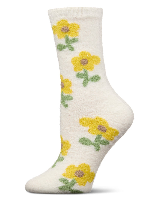 Women's Flower Aloe Infused Crew Socks : Color: Ivory