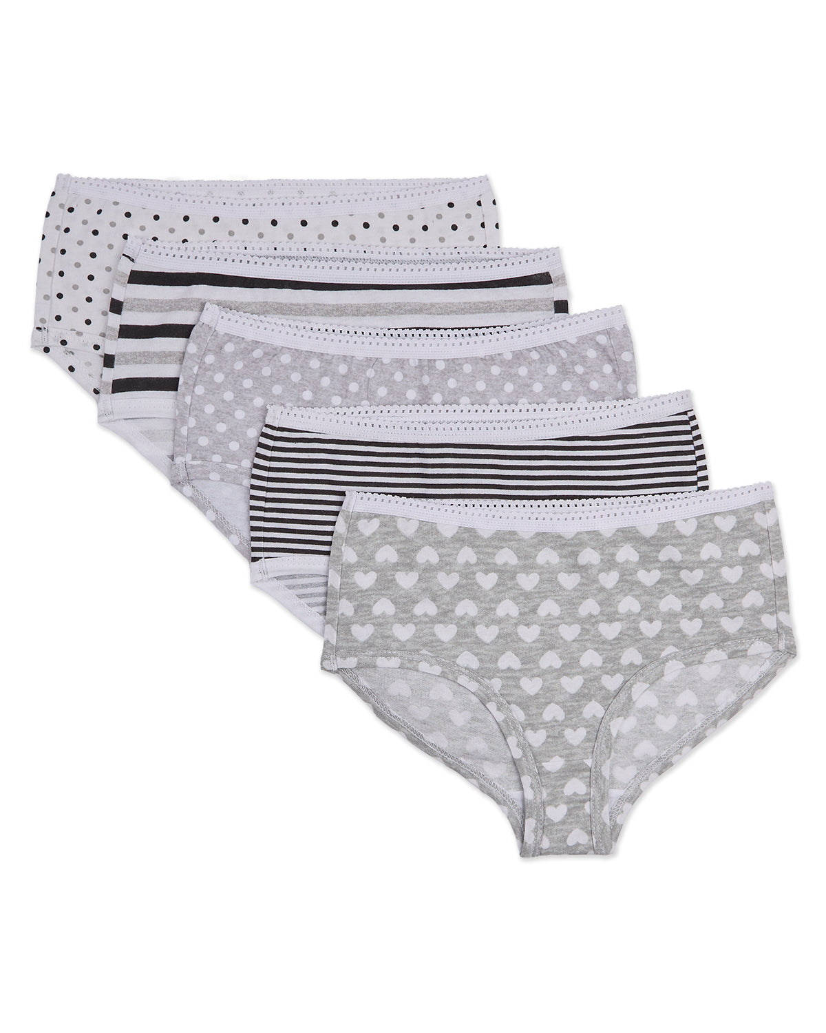 5 Pair Girls "Gray"tefulness 100% Cotton Brief Panties : Color: Gray Multi