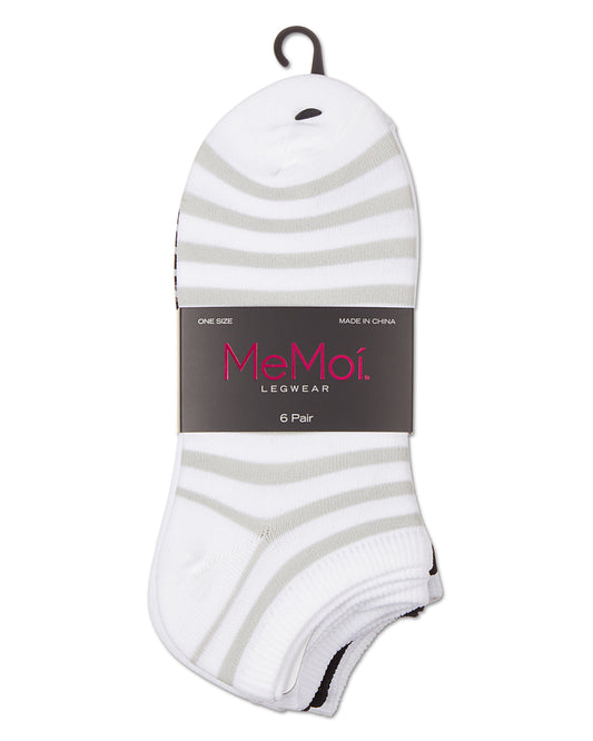Women's 6 Pair Pack Stripes Low Cut Socks : Color: White Multi