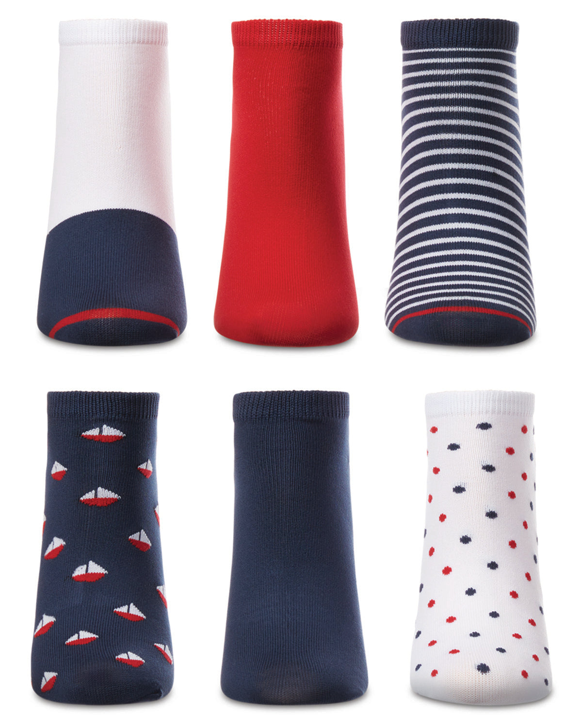 Women's 6 Pair Pack Nautical Low Cut Socks : Color: Navy Multi