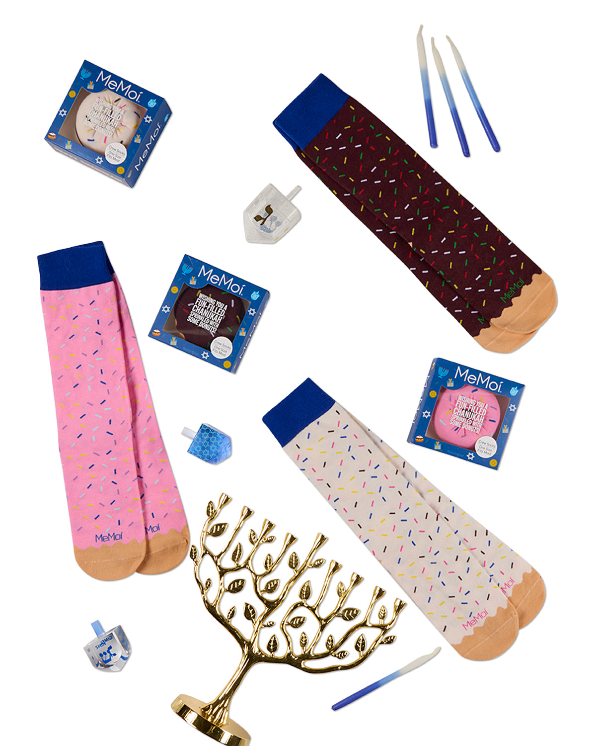 Unisex Chanukah Donut-Themed Cotton-Rich Novelty Crew Sock in Gift Box