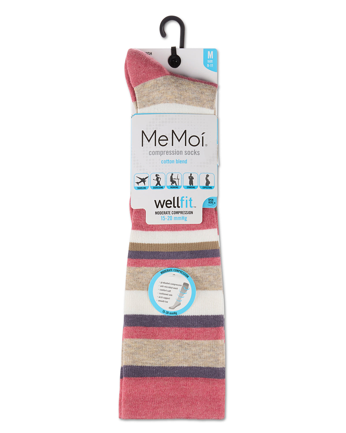 Unisex Multi Striped Cotton Blend 15-20mmHg Graduated Compression Socks : Color: Blue